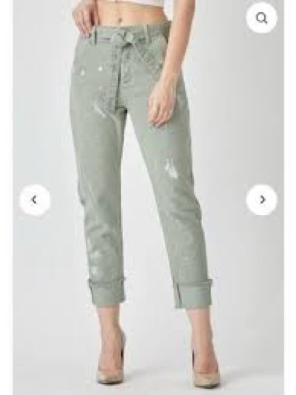 Risen Jeans Olive Green Women's Boyfriend Jeans with Tie Waist